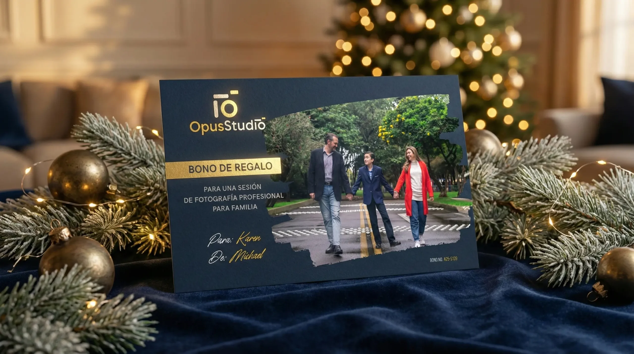 Bono de regalo exclusivo de OpusStudio para sesión de fotos familiar en Bogotá