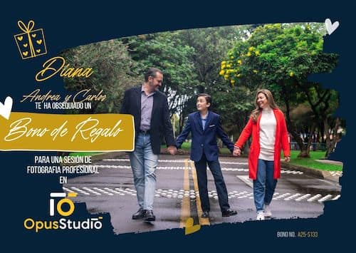 Bono de regalo para sesión de fotografía profesional de familia en OpusStudio, Bogotá